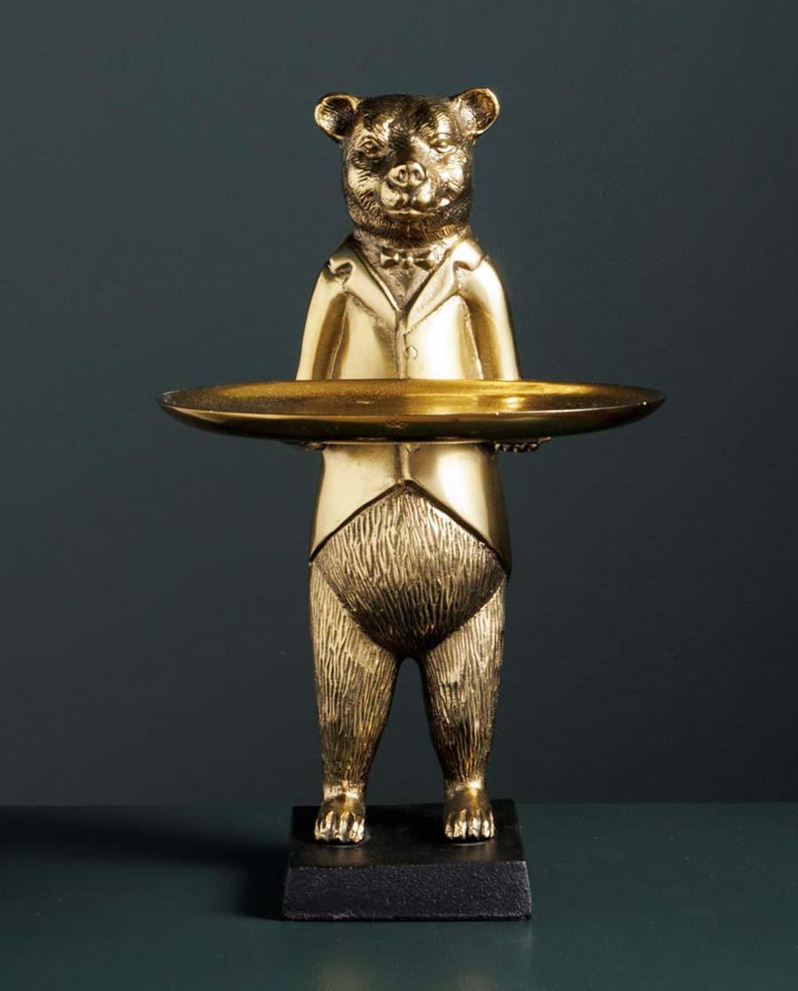 Deko Figur Bär Butler mit Tablett