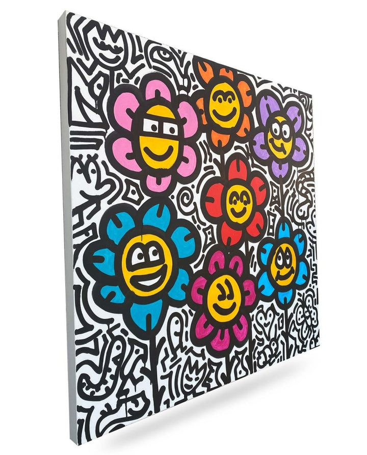 Original Doodle - Art - Gemälde „Colorful Flowers III“ – 100 x 100 cm - Dero Home & Living