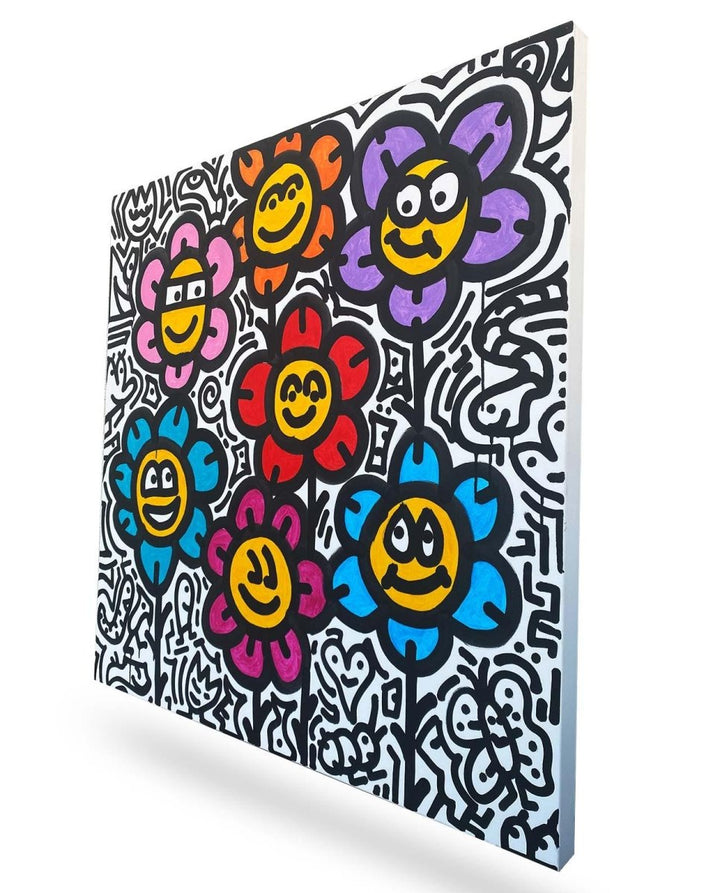 Original Doodle - Art - Gemälde „Colorful Flowers III“ – 100 x 100 cm - Dero Home & Living