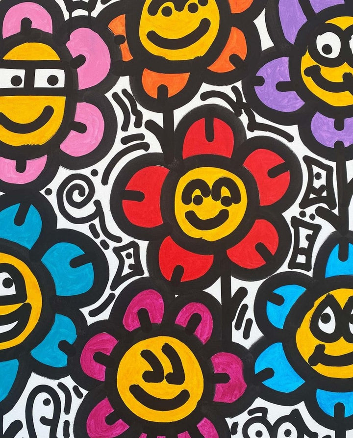 Original Doodle - Art - Gemälde „Colorful Flowers III“ – 100 x 100 cm - Dero Home & Living