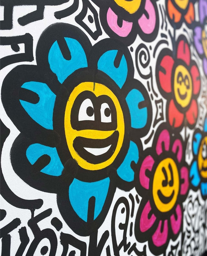 Original Doodle - Art - Gemälde „Colorful Flowers III“ – 100 x 100 cm - Dero Home & Living
