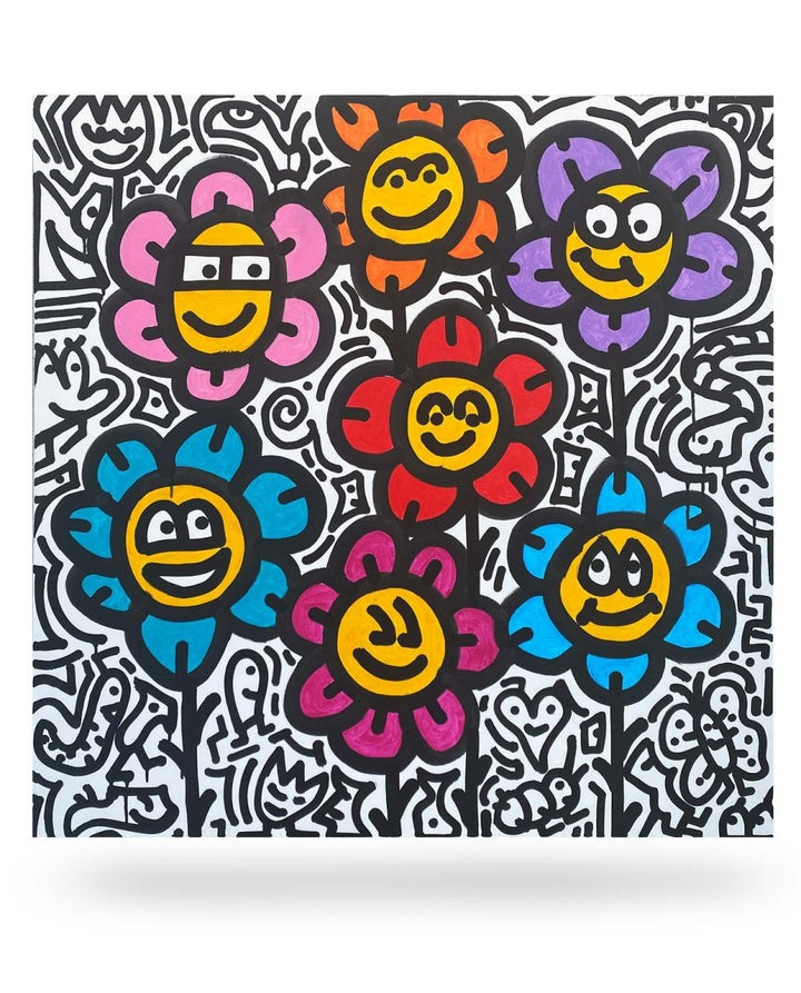 Original Doodle - Art - Gemälde „Colorful Flowers III“ – 100 x 100 cm - Dero Home & Living
