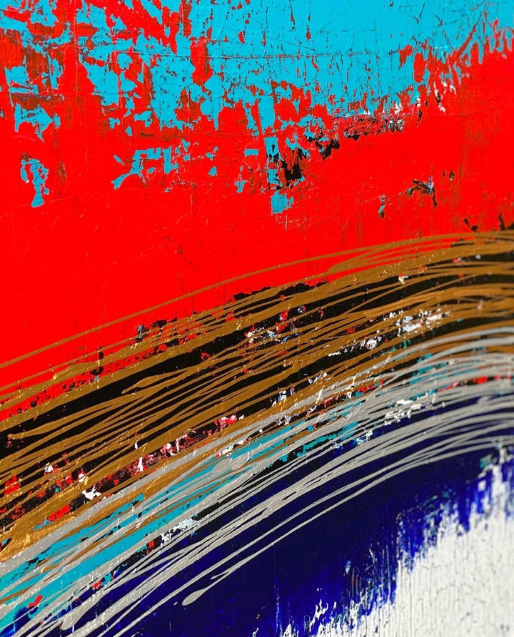 Signiertes Originalgemälde | Bild "Turquoise et rouge" 100 x 100 cm - Dero Home & Living