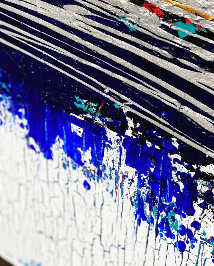 Signiertes Originalgemälde | Bild "Turquoise et rouge" 100 x 100 cm - Dero Home & Living