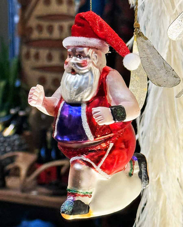 Weihnachtsmann Jogger – „Running Santa“ – Glasfigur / Christbaumschmuck - Dero Home & Living