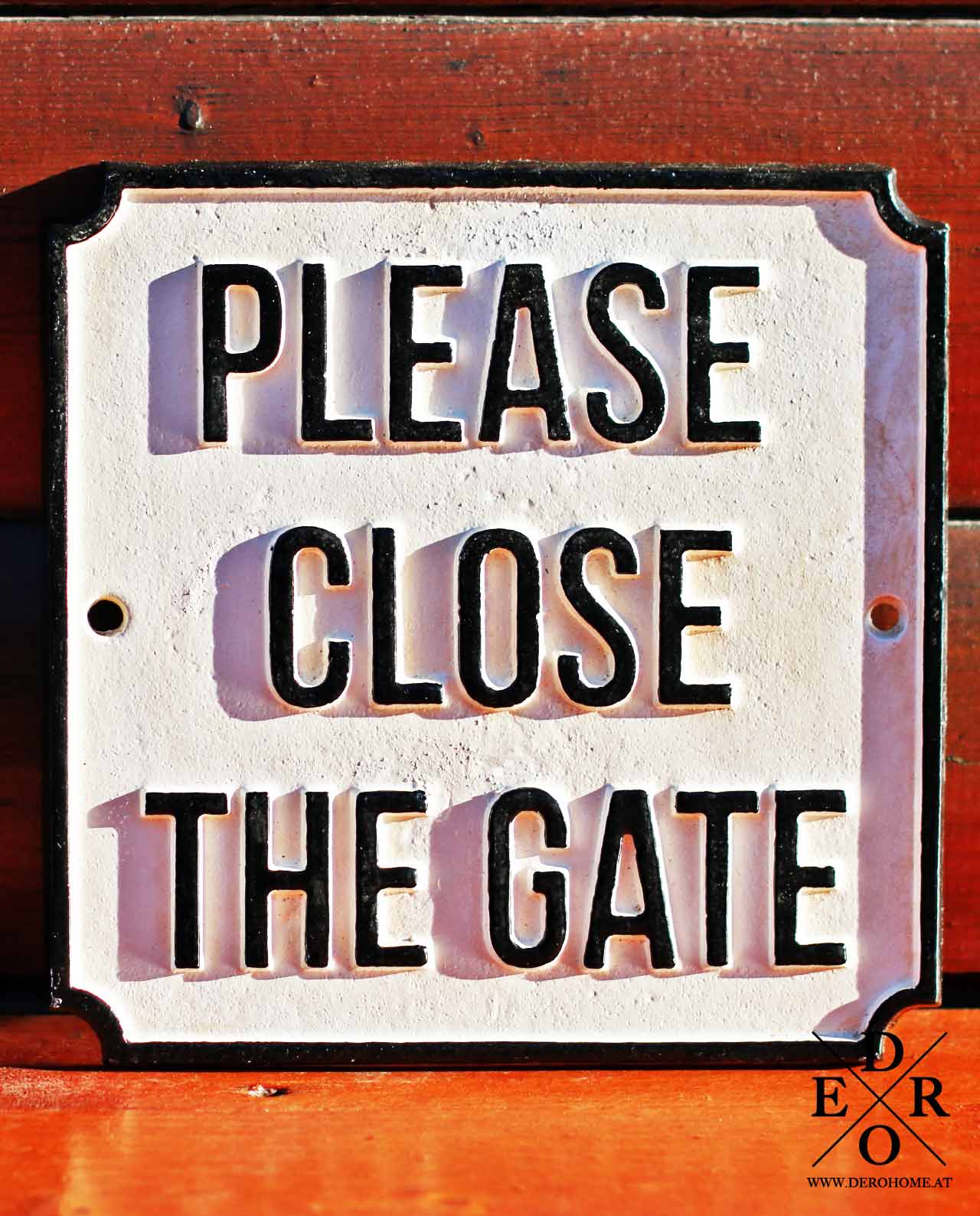 Nostalgisches Schild "Please close the Gate" aus Gusseisen 